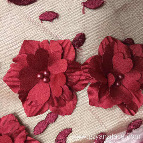 Colorful 3D flower Embroidery Fabric for Dress